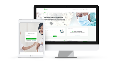 vista de computador e ipad do portal mölnlycke